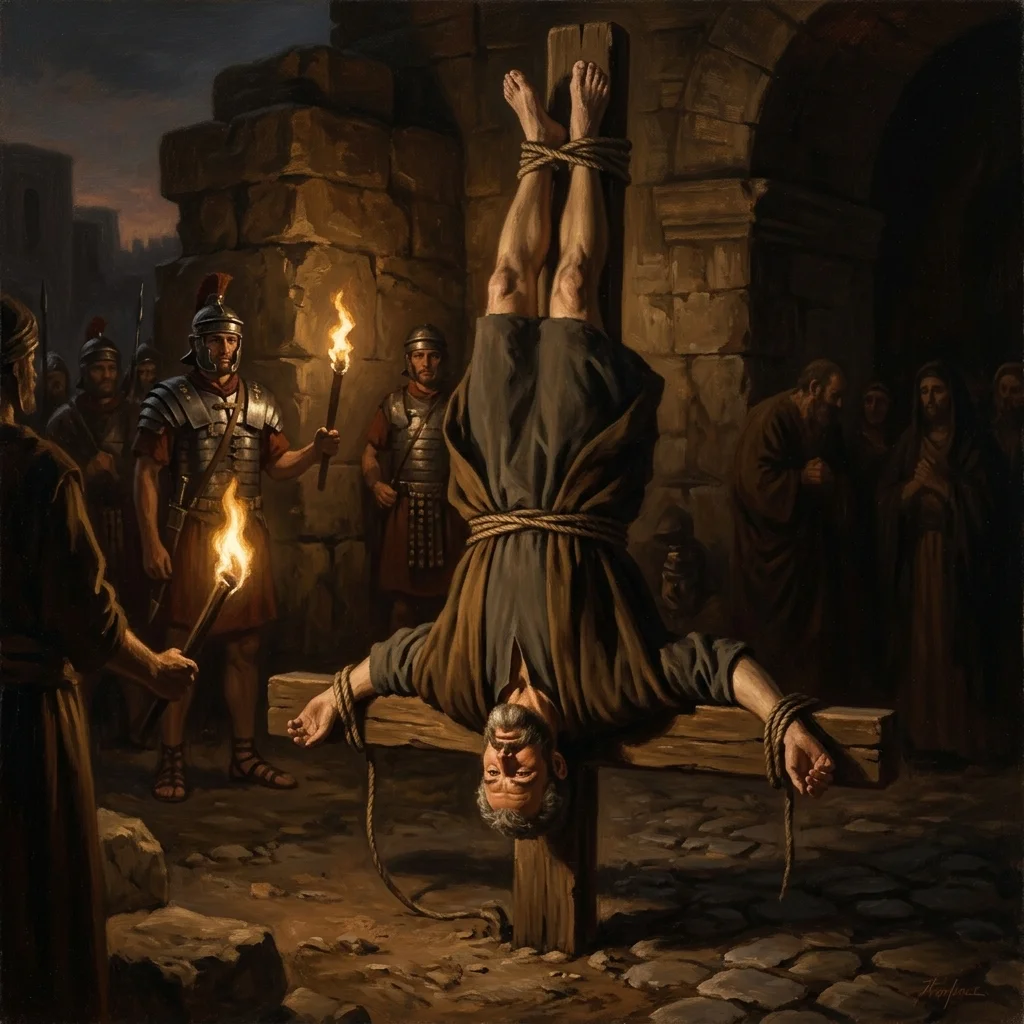 Historical depiction of the inverted crucifixion of Apostle Peter in Rome